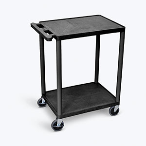 Luxor ENDURA 32" 2-Shelf Utility Cart, 24" x 18", Black, Flat Shelves