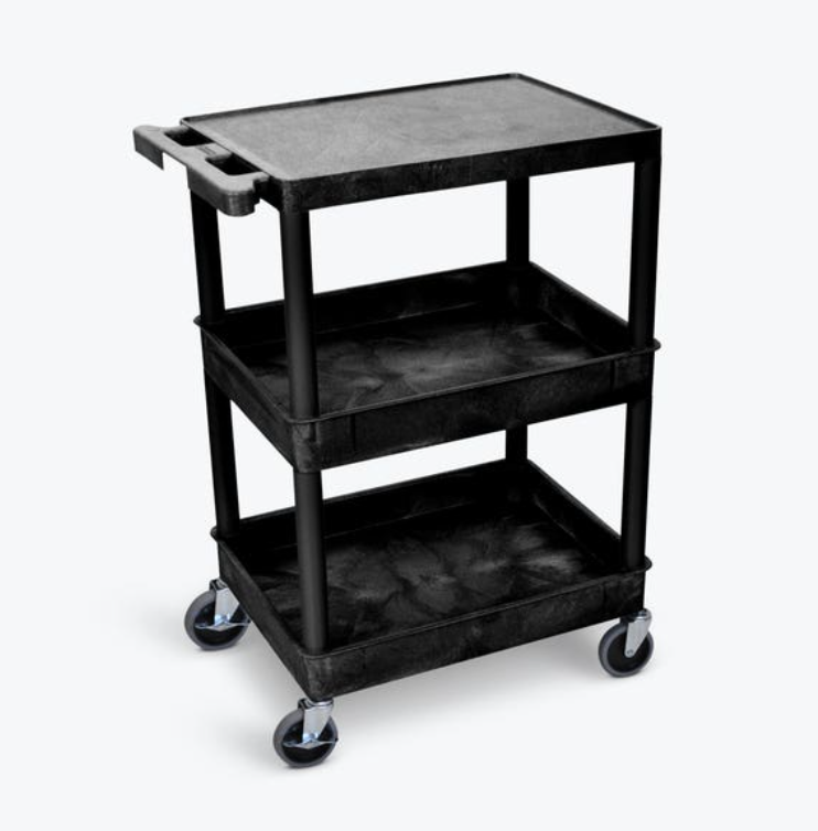 Luxor Flat Top & Tub Middle/Bottom Shelf Cart, Black