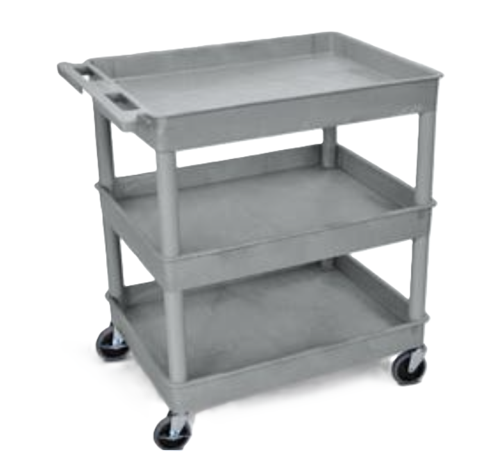 Luxor ENDURA XL 34" 3-Shelf Utility Cart, 32" x 24", Grey