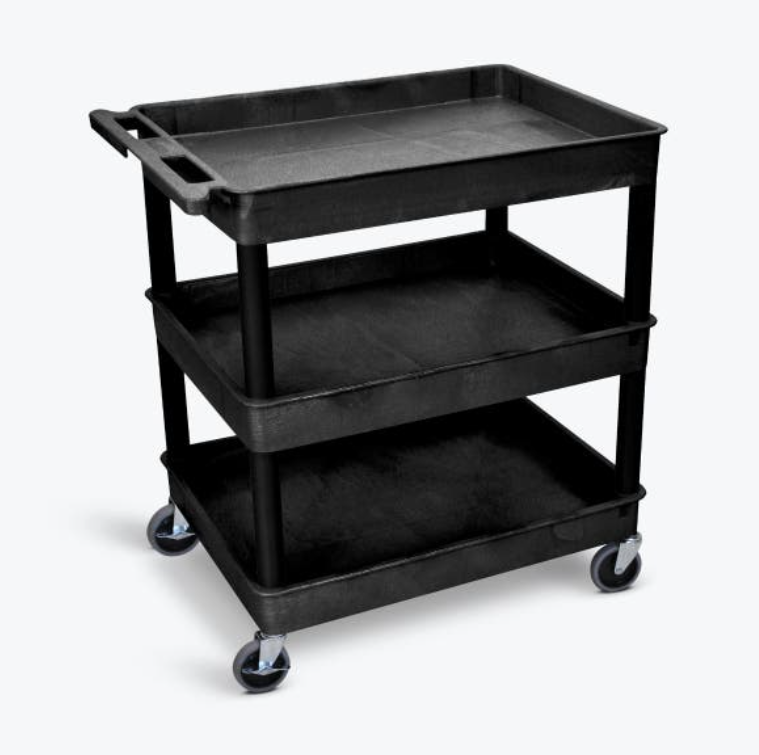 Luxor ENDURA XL 34" 3-Shelf Utility Cart, 32" x 24", Black