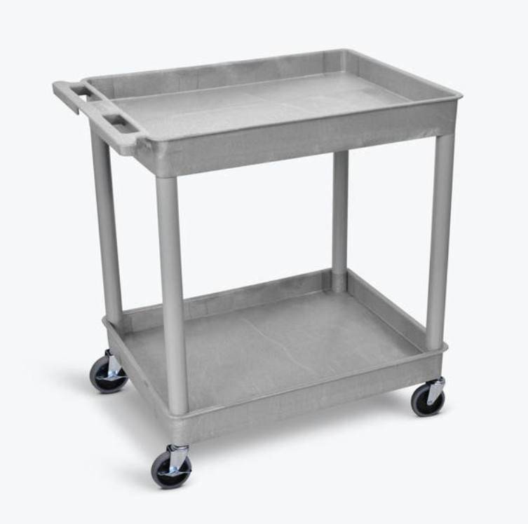 Luxor ENDURA XL 38" 2-Shelf Utility Cart, 32" x 24", Gray, Tub Shelves