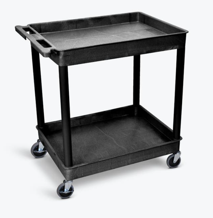 Luxor ENDURA XL 38" 2-Shelf Utility Cart, 32" x 24", Black, Tub Shelves