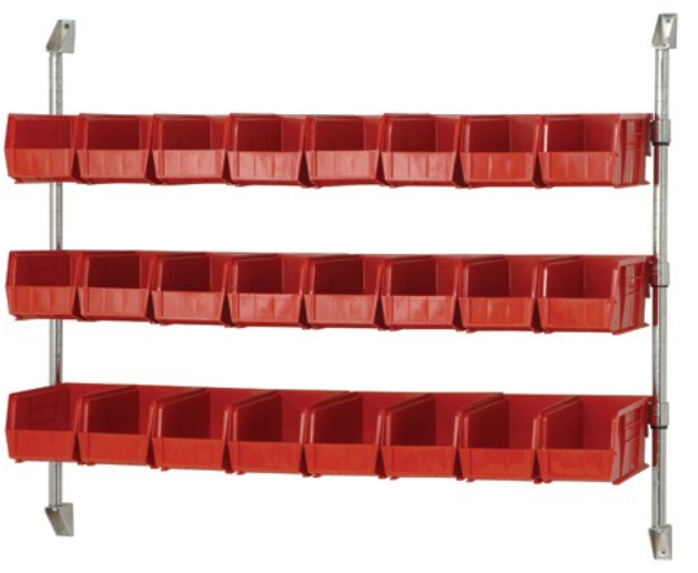 Quantum Wire Cantilever Bin Holder, 48" x 34", Red w/24 bins