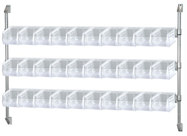 Quantum Wire Cantilever Bin Holder, 60" x 34", Clear, w/30 Bins