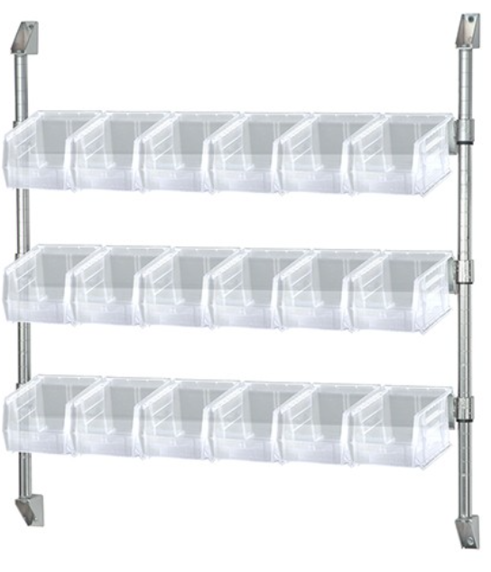 Quantum Wire Cantilever Bin Holder, 36" x 34", Clear, w/18 Bins