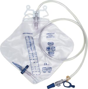 Amsino Amsure® Urinary Drainage Bag, Diamond Shape, 2000mL, Bottom Drain, Universal Double-Hook
