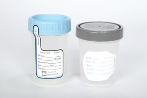 Medegen Sterile Specimen Container, 4 oz, Label &amp; Gray Lid, Polybag