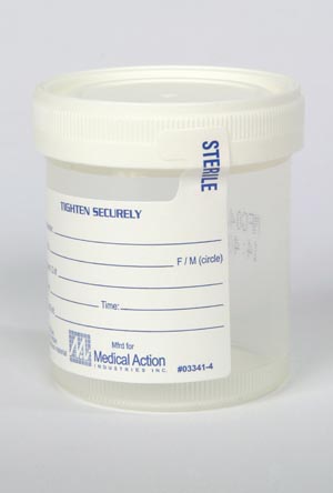 Medegen Leak-Resistant Gent-L-Kare® Wide Mouth Specimen Container, 4 oz, Sterility Seal & Label