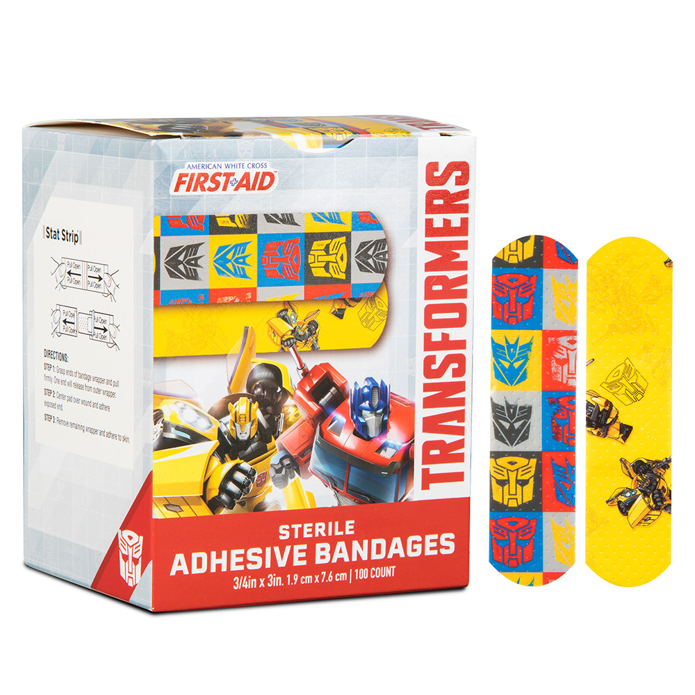 Dukal American White Cross 3/4 x 3 inch Transformers Adhesive Kid Design Bandages, 1200/Pack