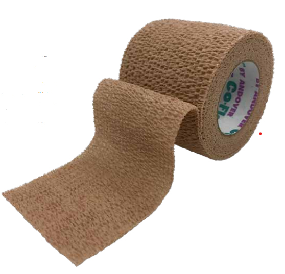 Andover Coflex 4 inch x 5 Yd. Cohesive Latex Free Sterile Foam Self-Adherent Wrap Bandage, Tan, 18/Case