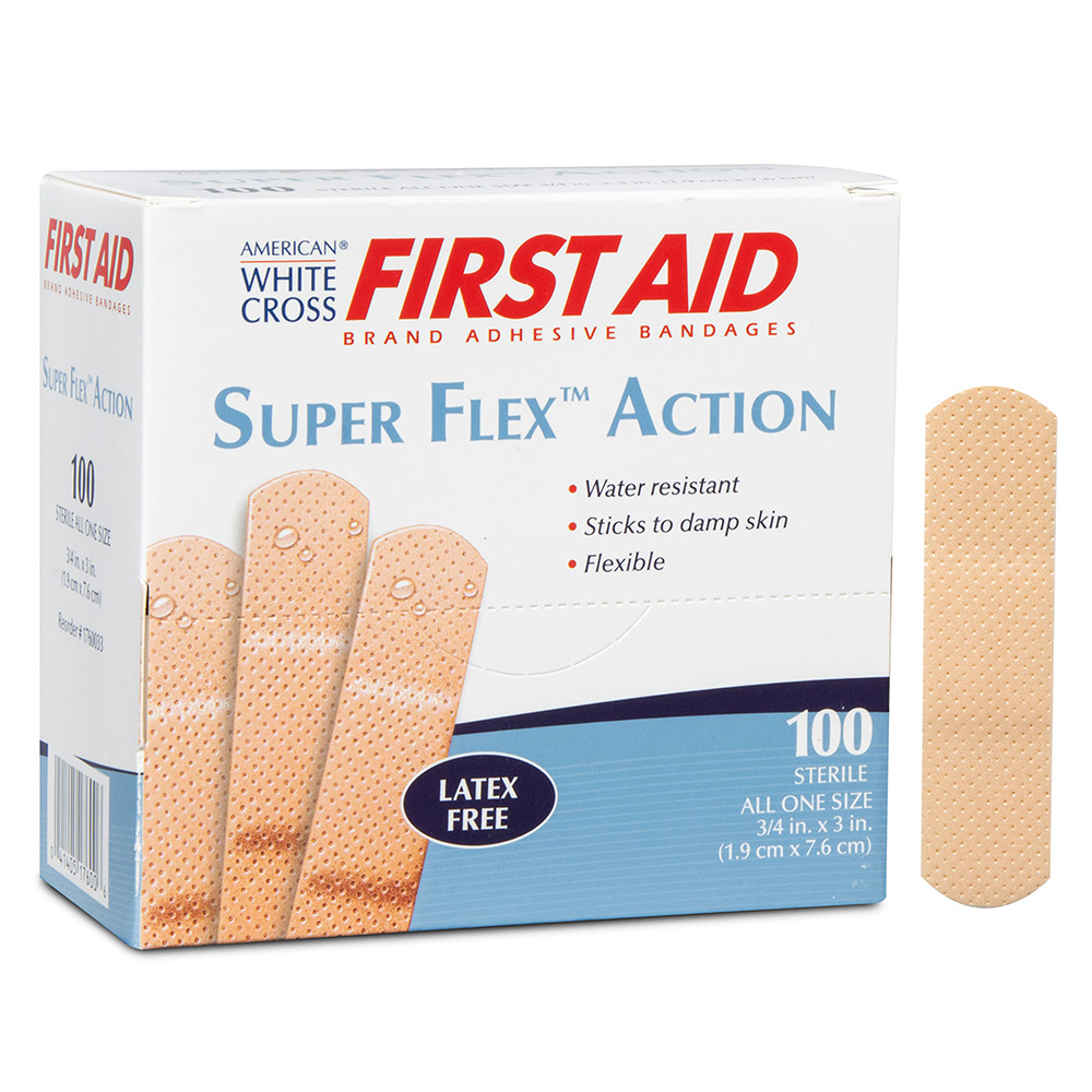 Dukal American White Cross 3/4 x 3 inch Super Flex Foam Adhesive Bandages, 1200/Pack