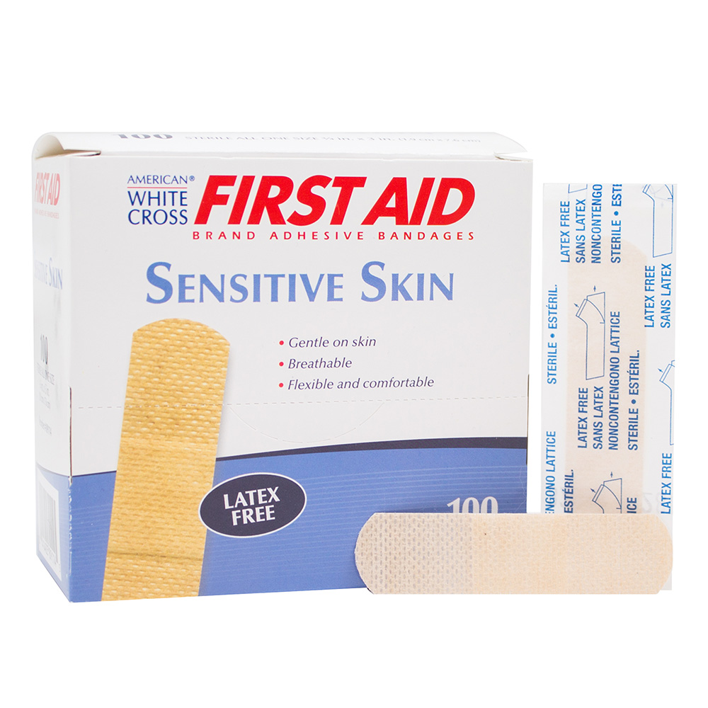 Dukal American White Cross 3/4 x 3 inch Sensitive Skin Adhesive Bandages, 1200/Pack