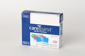 Aso Careband™ Plastic Adhesive Strips, ¾" x 3", Neon, Latex Free (LF), 100 bx