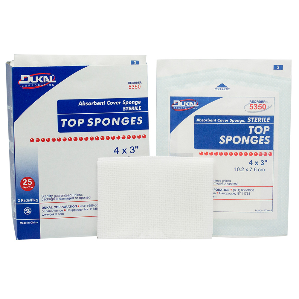 Dukal 4 x 3 inch Sterile Top Sponges, 1200/Pack