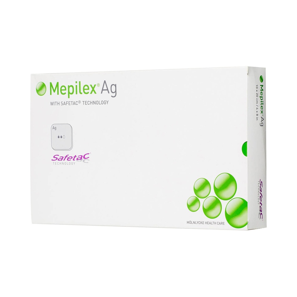 Molnlycke Mepilex Ag 8 inch x 20 inch Silicone Foam Antimicrobial Dressings, Gray, 10/Case