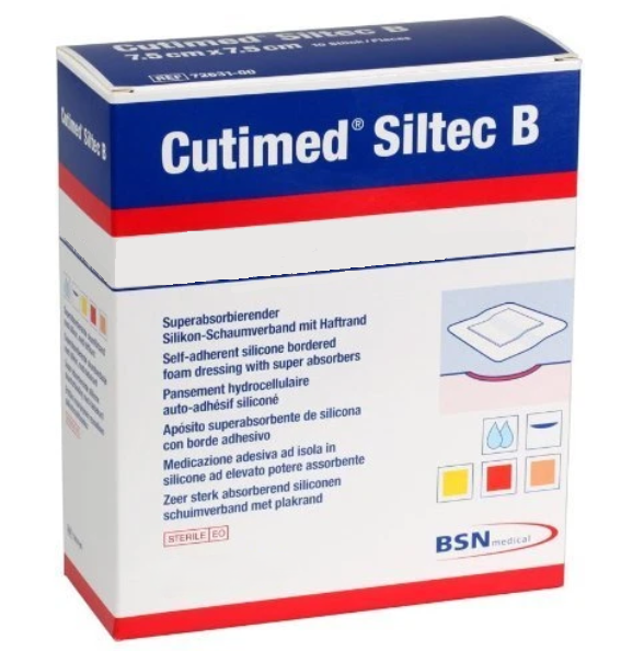 BSN Medical Cutimed Siltec B Foam Dressing w/Silicone Adhesive Border, 5" x 5", Sterile, 10/bx