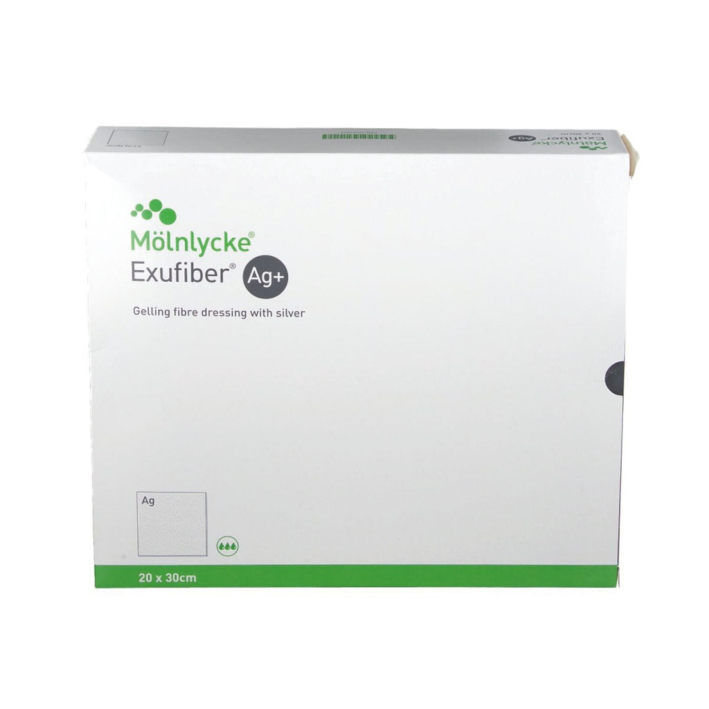 Molnlycke Exufiber Ag+ 8 inch x 12 inch Silver Gelling Fiber Dressings, 20/Case