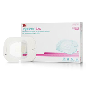 3M Health Care 4 x 4-3/4 inch Tegaderm CHG Chlorhesidine Gluconate IV Dressing, 100/Case