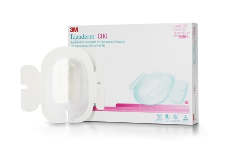 3M Health Care 4 x 6-1/8 inch Tegaderm CHG Chlorhesidine Gluconate IV Dressing, 100/Case