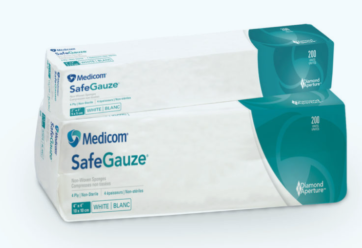 Medicom Safegauze Sponge, 2" x 2", 4-Ply, Non-Woven, NS, 200/slv