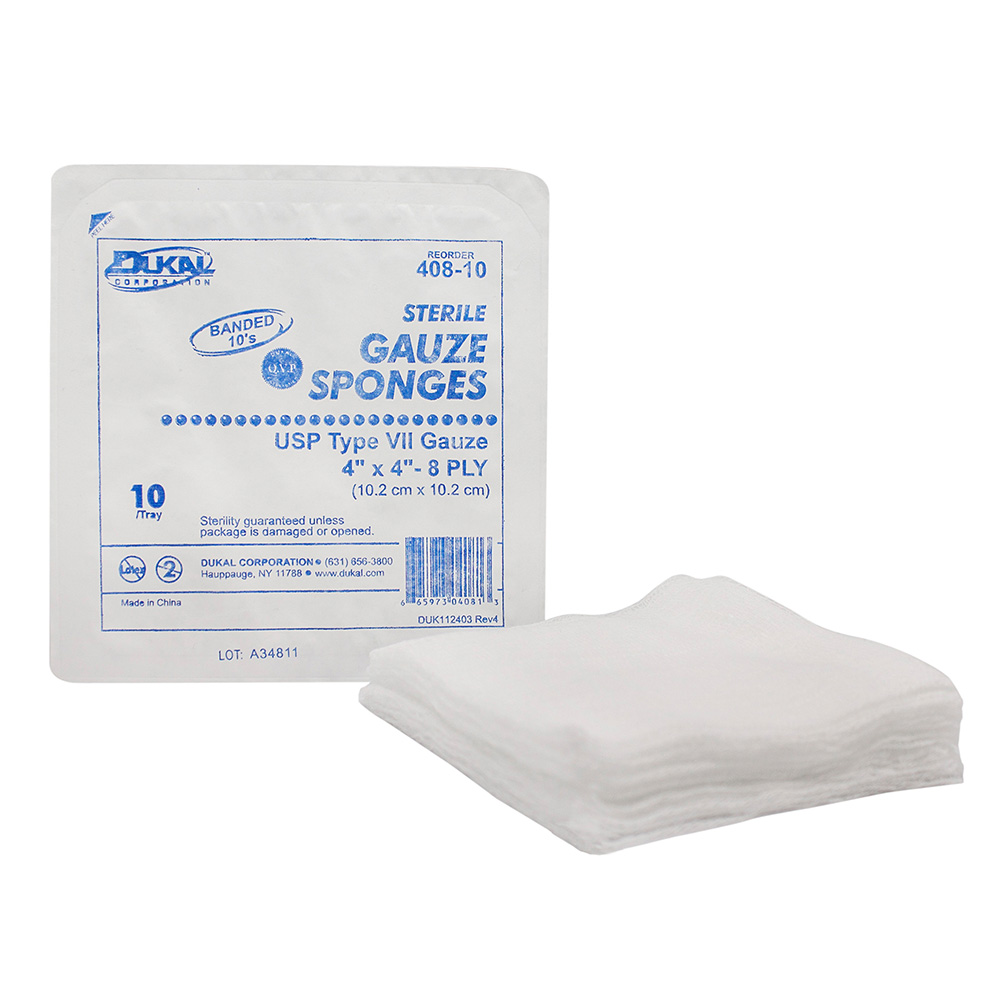 Dukal 4 x 4 inch 8-Ply Type VII Sterile Gauze Sponges, 1280/Pack