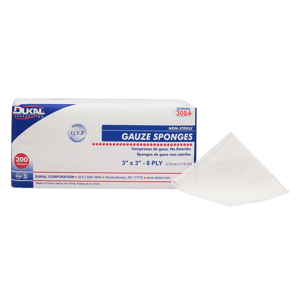 Dukal 3 x 3 inch 8-Ply Not-Sterile Gauze Sponges, 4000/Pack