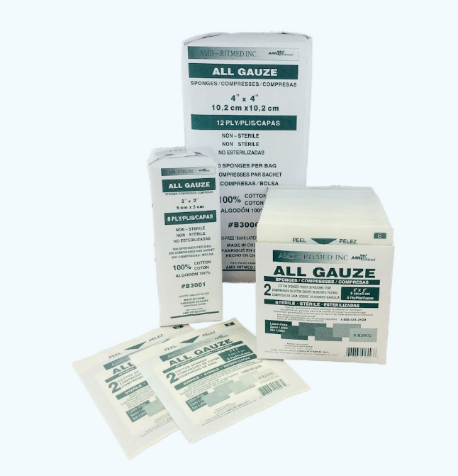 Amd Medicom Gauze Sponges, 8" x 4", 12-Ply, Sterile, 10s, 50 pk