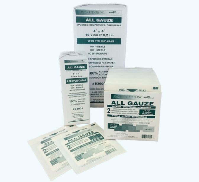 Amd Medicom Gauze Sponges, 8" x 4", 8-Ply, Sterile, 2s, 25 bx