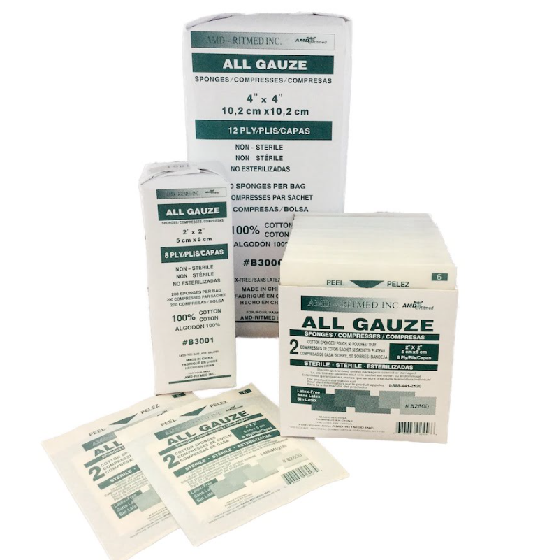 Amd Medicom Gauze Sponges, 4" x 4", 12-Ply, NS, 200 bg