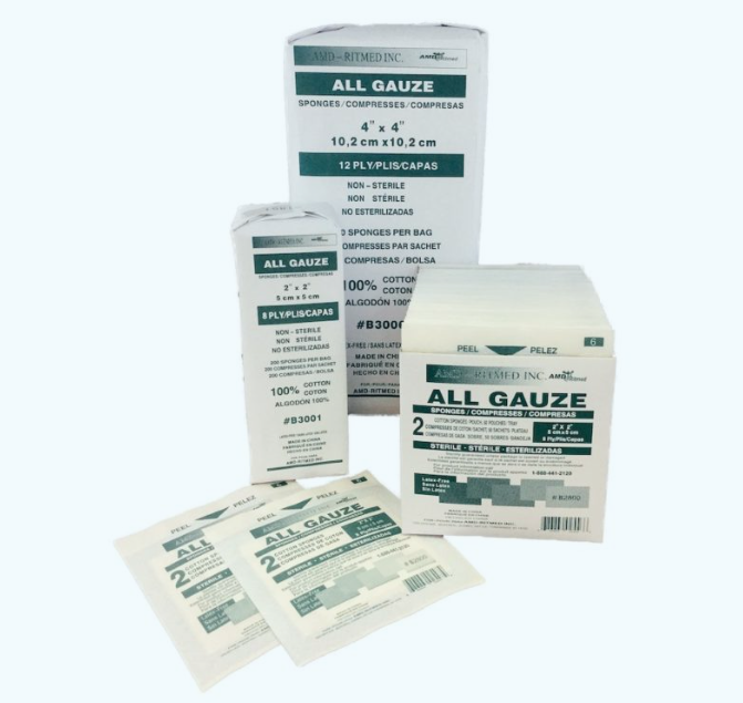 Amd Medicom Gauze Sponges, 3" x 3", 12-Ply, NS, 200 bg