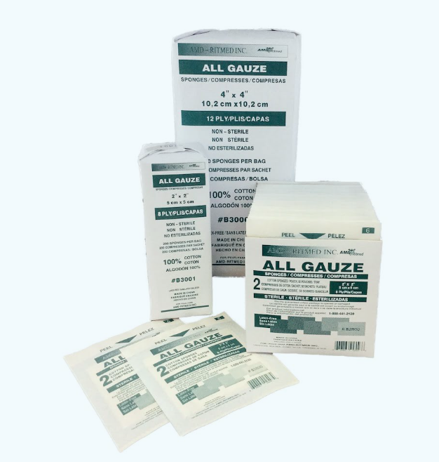 Amd Medicom Gauze Sponges, 3" x 3", 8-Ply, NS, 200 bg