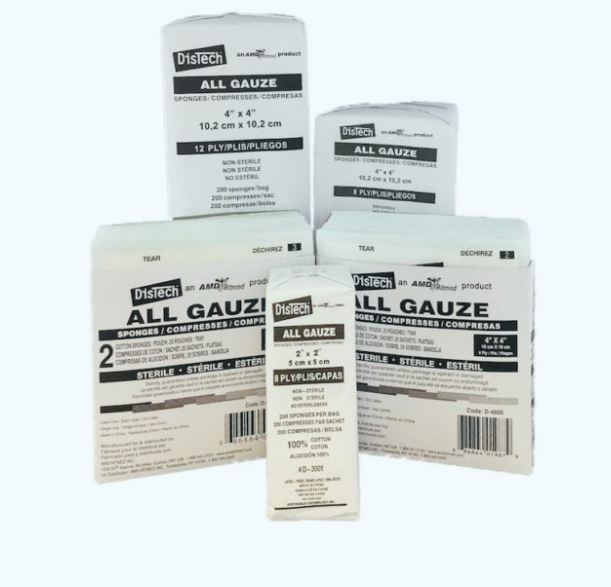Amd Medicom Distech Gauze Sponges, 4" x 4", 8-Ply, Sterile, 2/pouch, 25pouch/tray, 24/tray