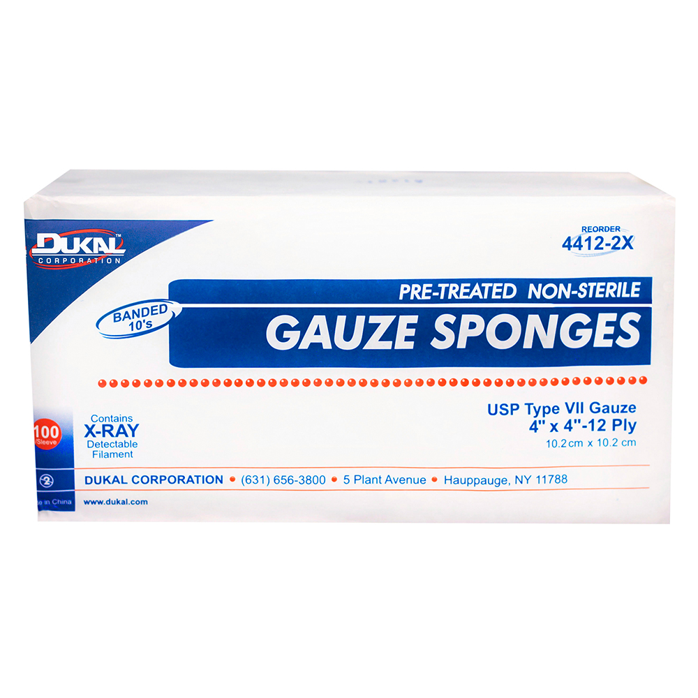 Dukal 4 x 4 inch 12-Ply X-Ray Detectable Type VII Non-Sterile Gauze Sponges, 2000/Pack