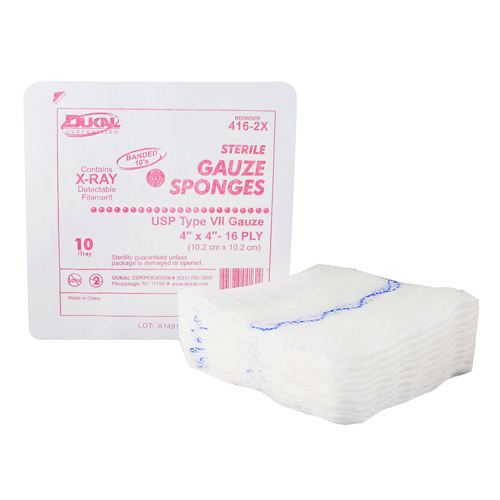 Dukal 4 x 4 inch 16-Ply X-Ray Detectable Type VII Sterile Gauze Sponges, 1280/Pack