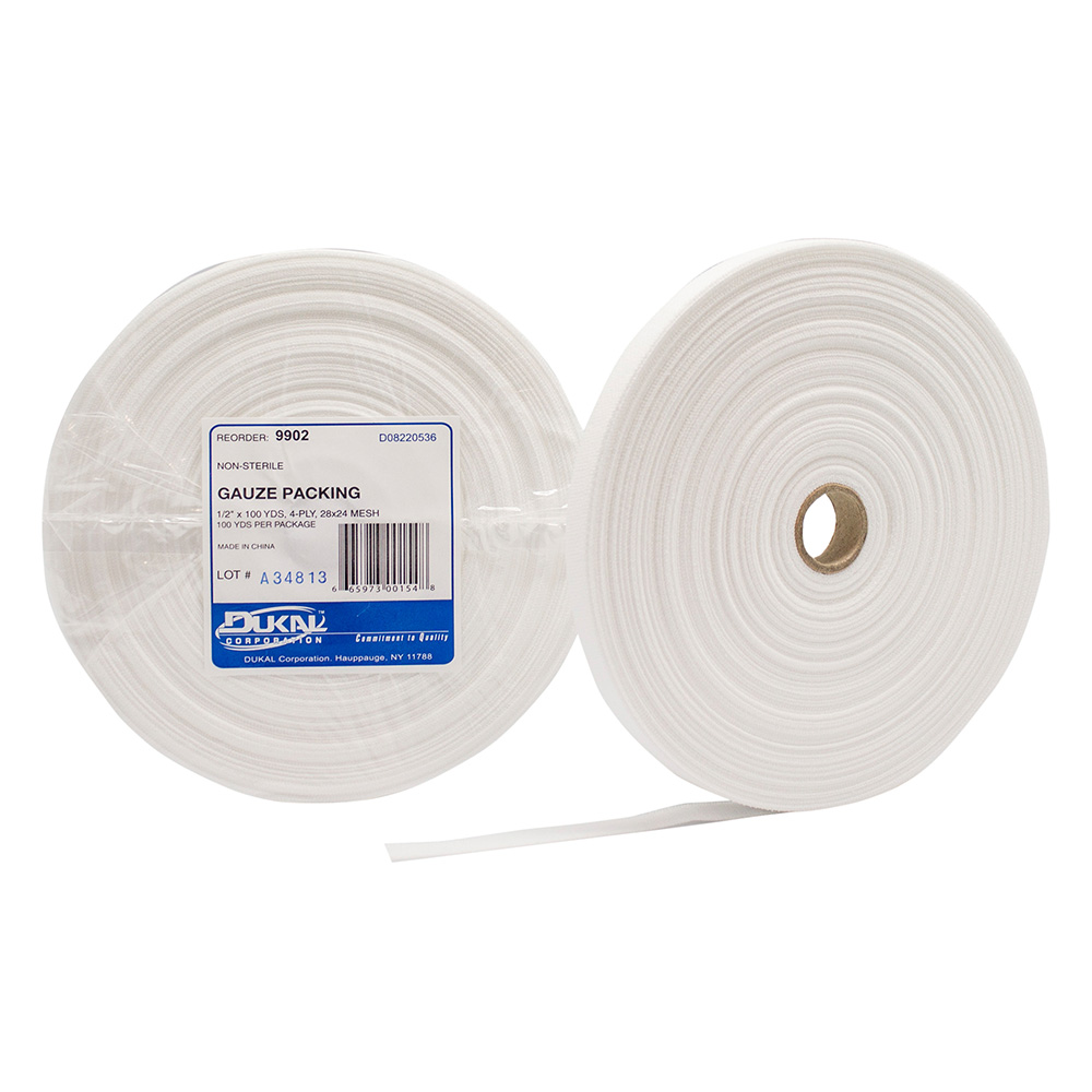 Dukal 1/2 inch x 100 yds 4-Ply Gauze Packing Roll, 10/Pack