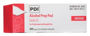 PDI Alcohol Prep Pad, Medium, Sterile, 1.1&quot; x 2.6&quot;, Applicator 2&quot; x 2&quot;