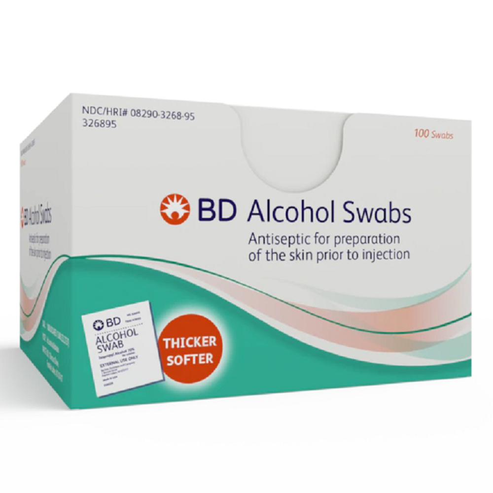 BD Alcohol Swabs for Pre-Injection and Pre-Sampling Cleansing, 1200/Pack