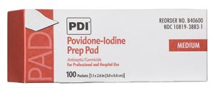 PDI PVP Iodine Prep Pad, Medium, 1.1875" x 2.625"