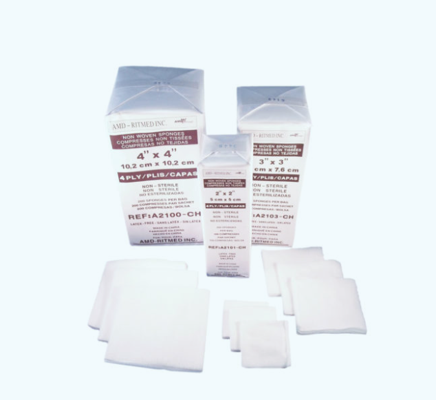 Amd Medicom Non-Woven Dressing Sponges, 3" x 3", 4 ply, NS, Sleeve, 200 pk