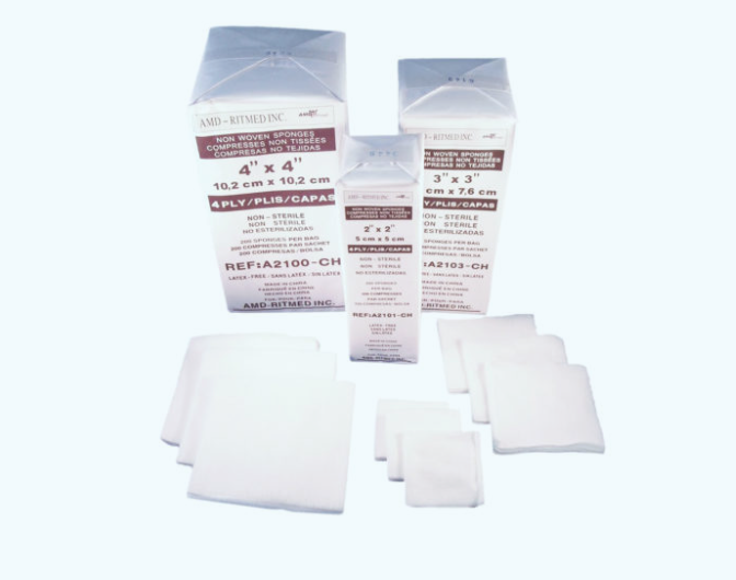Amd Medicom Non-Woven Dressing Sponges, 3" x 3", 4 ply, Sterile 100 pk