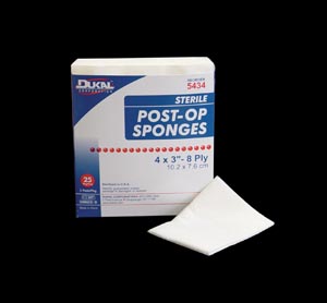 Dukal Post-Op Sponges, 4" x 4" Sterile, Gauze Facing, 25 pk