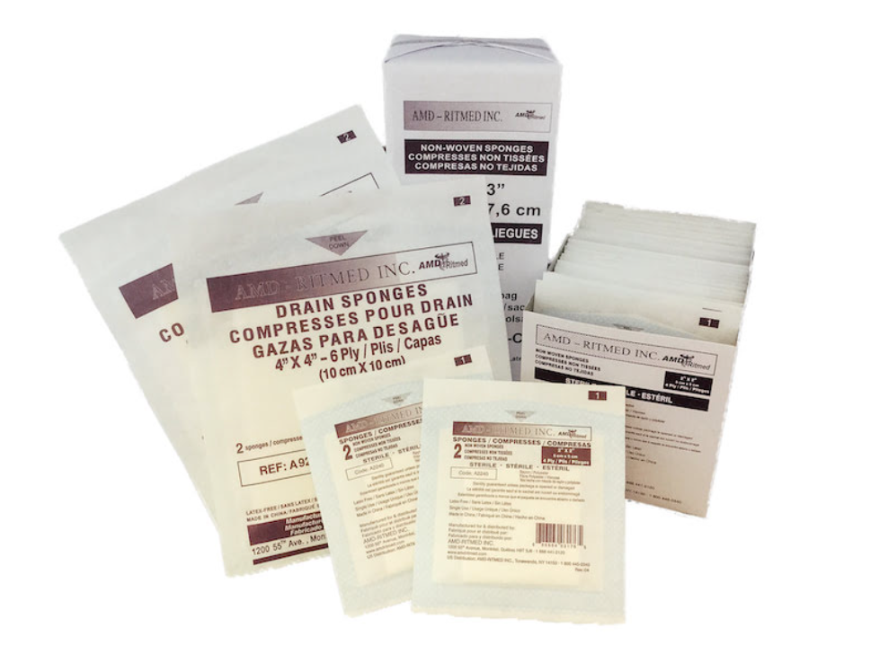 Amd Medicom Trach & IV Non-Woven Dressing No-Split Sponge, 2" x 2", 6-Ply, Sterile 2s, 70 pk
