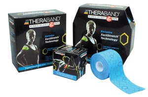 Hygenic/Thera-Band Kinesiology Tape, Precut Roll, Dispenser Box, 2" x10" Strips, Blue/Blue Print