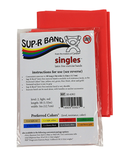 Fabrication Sup-R Exercise Bands, Light, Red, 5 ft, No Latex