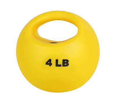 Fabrication CanDo 4 lb Rubber Shell One Handle Medicine Ball, Yellow