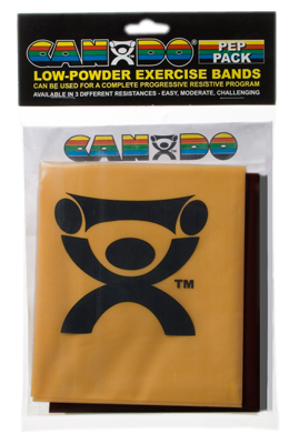 Fabrication CanDo 4 ft Low Powder Difficult Exercise Band w/ PEP Pack, Assorted Color, 3 Pieces/Pack