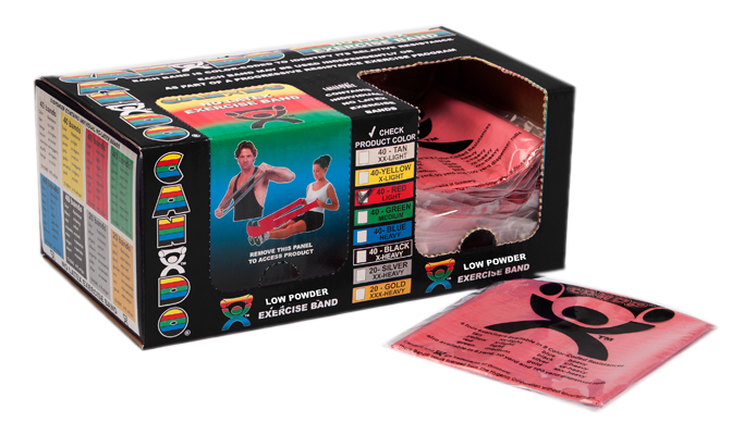 Fabrication CanDo 4 ft Low Powder Light Pre-Cut Exercise Bands, Red, 40/Box