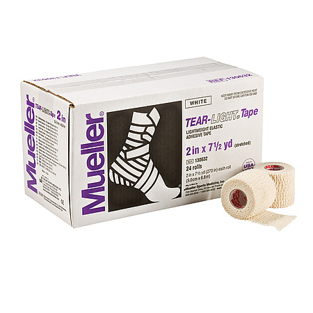 Mueller Tear-Light® Adhesive Tape, 2" x 7.5 yds, White, 24 rolls