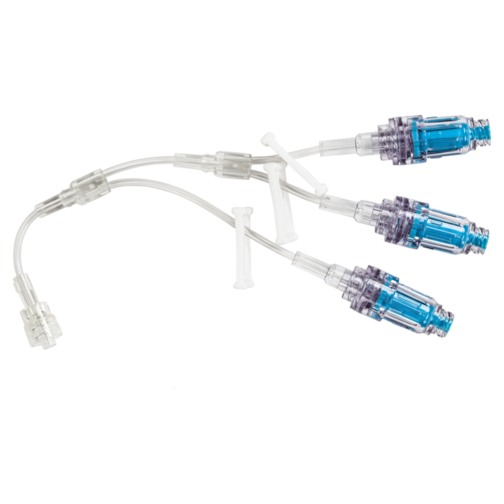 BD Minibore Tri-Fuse Extension Set with 3 Removable Maxplus Clear Connectors, 3 Removable Slide Clamps and Male Spin Lock, 50/Pack