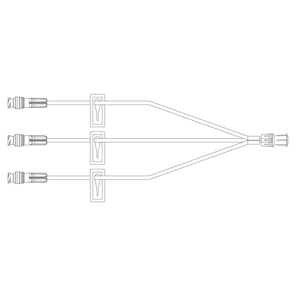 BD SmartSite Minibore/Smallbore Tri-Port Extension Set with 3 Needle-Free Valves and Fixed Male Luer Lock, 100/Pack